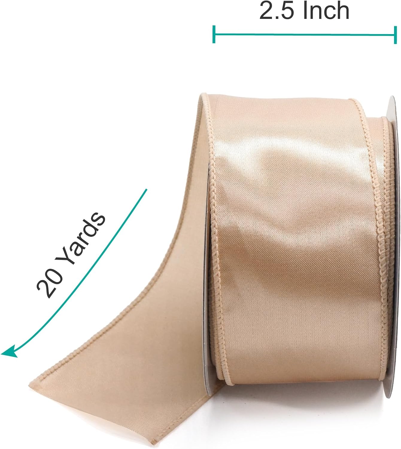 CT CRAFT LLC Satin Wired Ribbon 2.5 Inch x 20 Yards Champagne Gold for Christmas Home Décor Gift Wrapping Tree Topper Bow Wreath DIY Crafts,