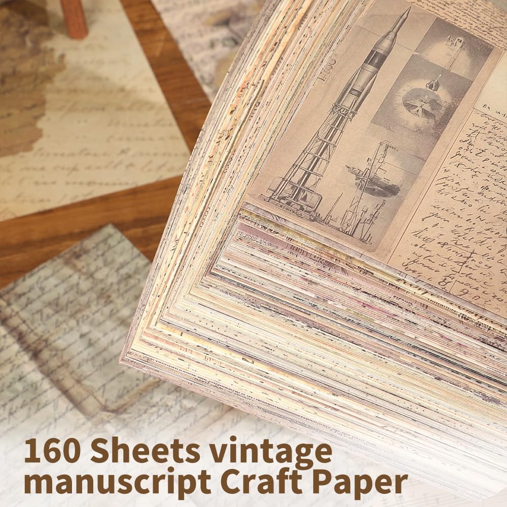 icceemee 160 Sheets of Retro Manuscript Scrapbook Paper, journaling Scrapbook Supplies Craft Collage Paper Set, Junk Journal Bullet Journal Poster Room Decor for Card Making Decorative Gifts