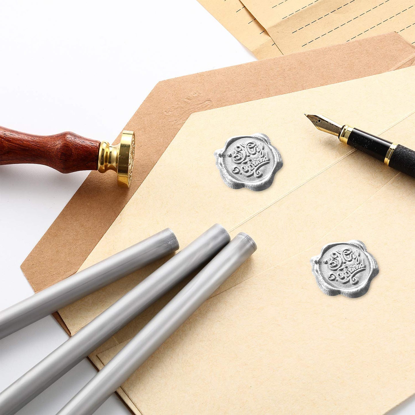 Nuanchu 15 Pcs Glue Gun Sealing Wax Sticks Retro Vintage Wax Sticks for Seal Stamp and Letter for Wedding Invitations Card Envelope Christmas Holiday Gift Ideas(Silver)