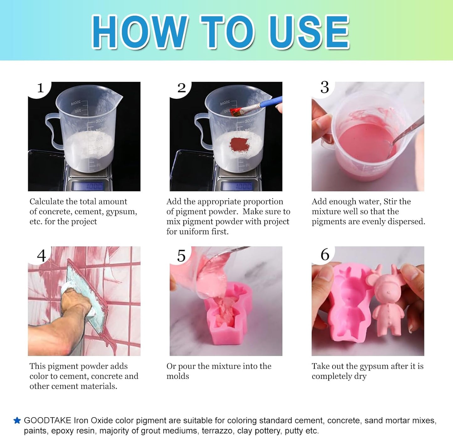 GOODTAKE Concrete Pigment, Iron Oxide Pigment Powder, Cement Dye Color Pigment for Brick,Tile,Clay,Lime,Mortar,Grout,Plaster,Masonry,Paint Coloring, (Wine Red, 4 oz)