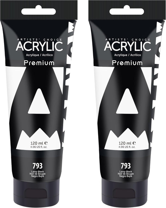 AUREUO Black Acrylic Paint Set, 4 Fl Oz / 120ml 2 Lamp Black Tubes, Rich Pigment Art Craft Paints for Canvas, Rocks, Wood, Ceramic, Fabric - Art Supplies for Beginners, Professionals, Artists