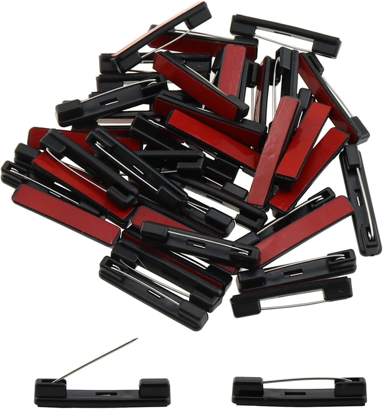 Self-Adhesive Bar Safety Pins E-outstanding 50pcs Black Safety Pin with Adhesive Brooch Back for ID Badges, Ribbons,Nametags and Crafting, Adhesive Badge Crafting Pins