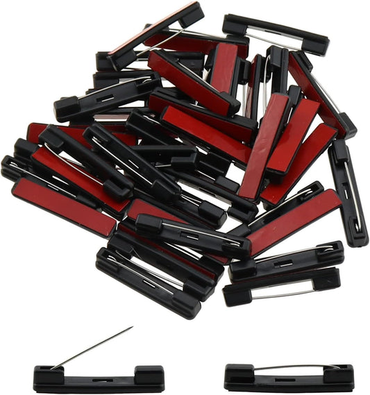 Self-Adhesive Bar Safety Pins E-outstanding 50pcs Black Safety Pin with Adhesive Brooch Back for ID Badges, Ribbons,Nametags and Crafting, Adhesive Badge Crafting Pins