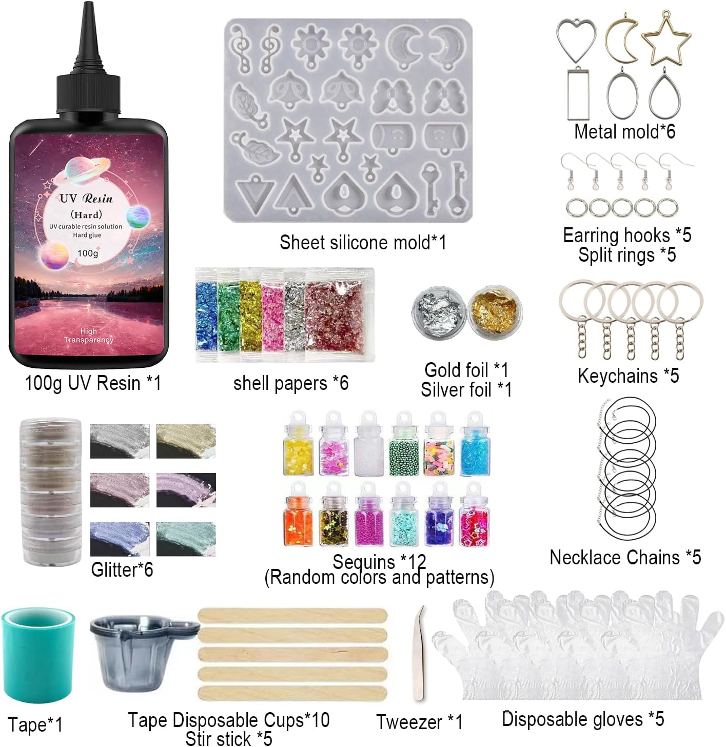 YV-cozx UV Resin Jewelry Making Kit,Crystal Clear Resin with 26 Letter Molds and Casting Tools,DIY Jewelry Making Kit for Necklace,Keychain,Earring (Jewelry Kit)