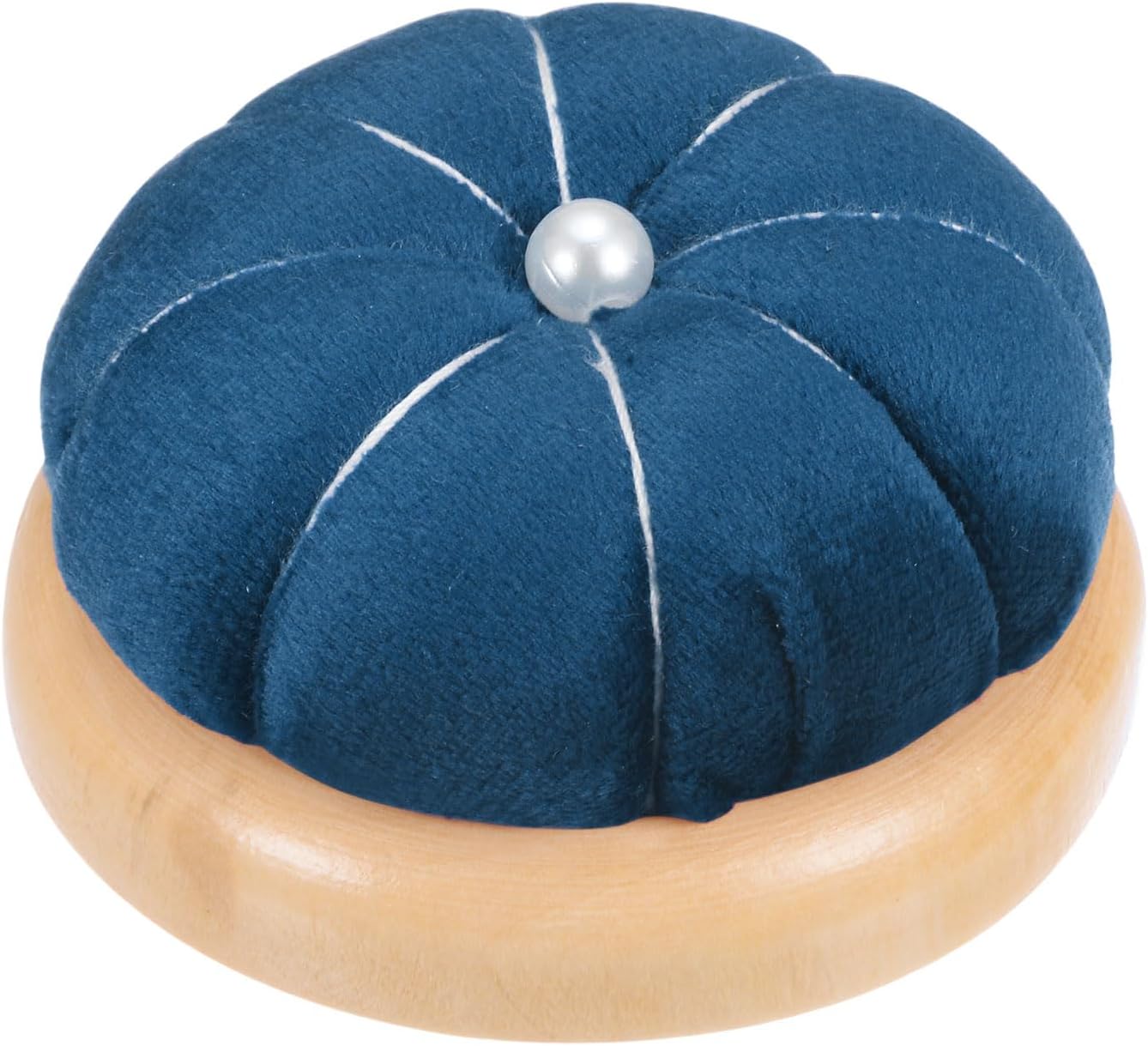 HARFINGTON Wooden Base Pin Cushion Japanese Style Cute Needle Holder Pincushions Round for Sewing Quilting Needlework DIY Crafts, Dark Blue