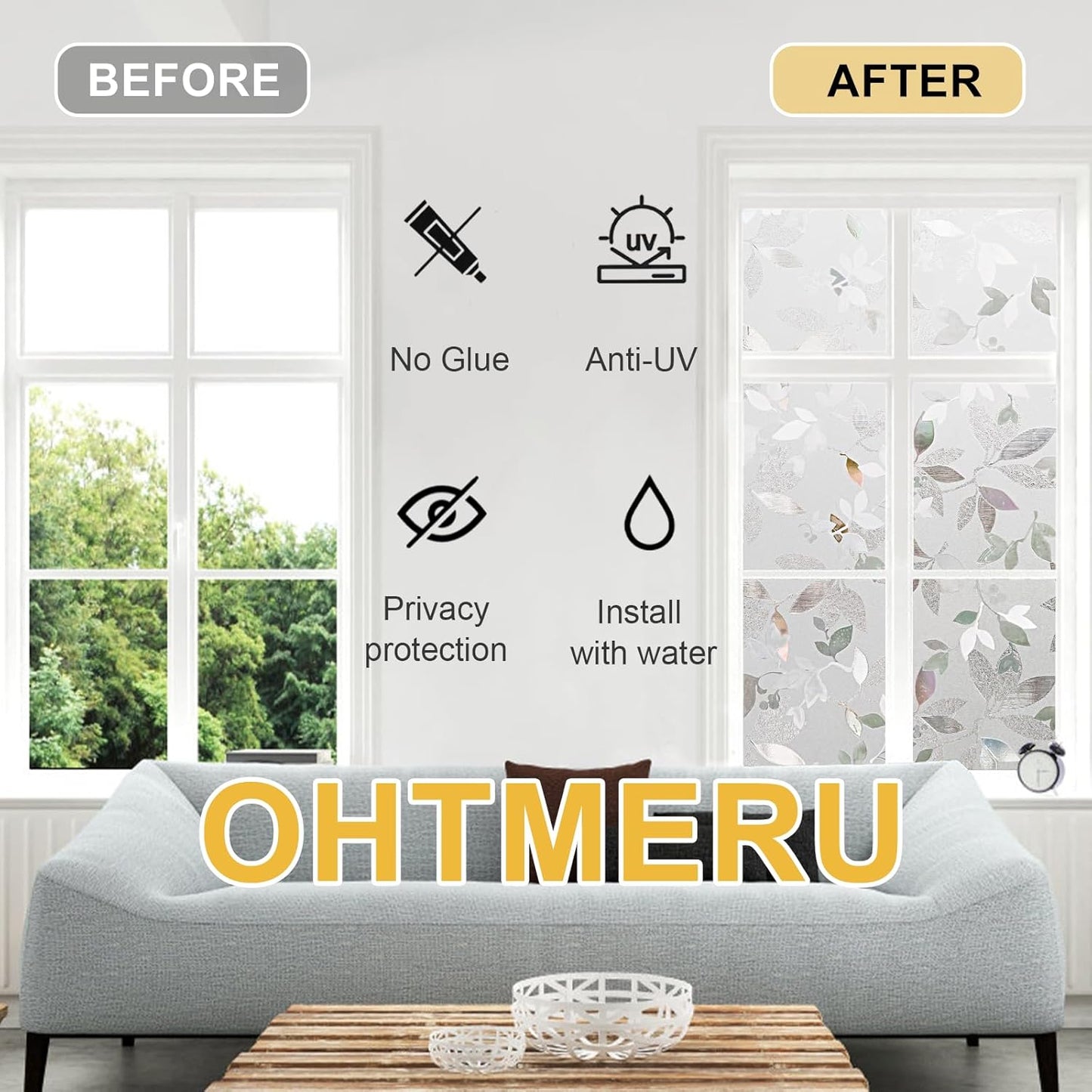 Window Privacy Film Decorative for Front Door, Bathroom Static Cling Stained Glass Sticker Opaque Heat Control UV Blocking Non-Adhesive for Home Windows 23.6 x 78.7 inches Magnolia