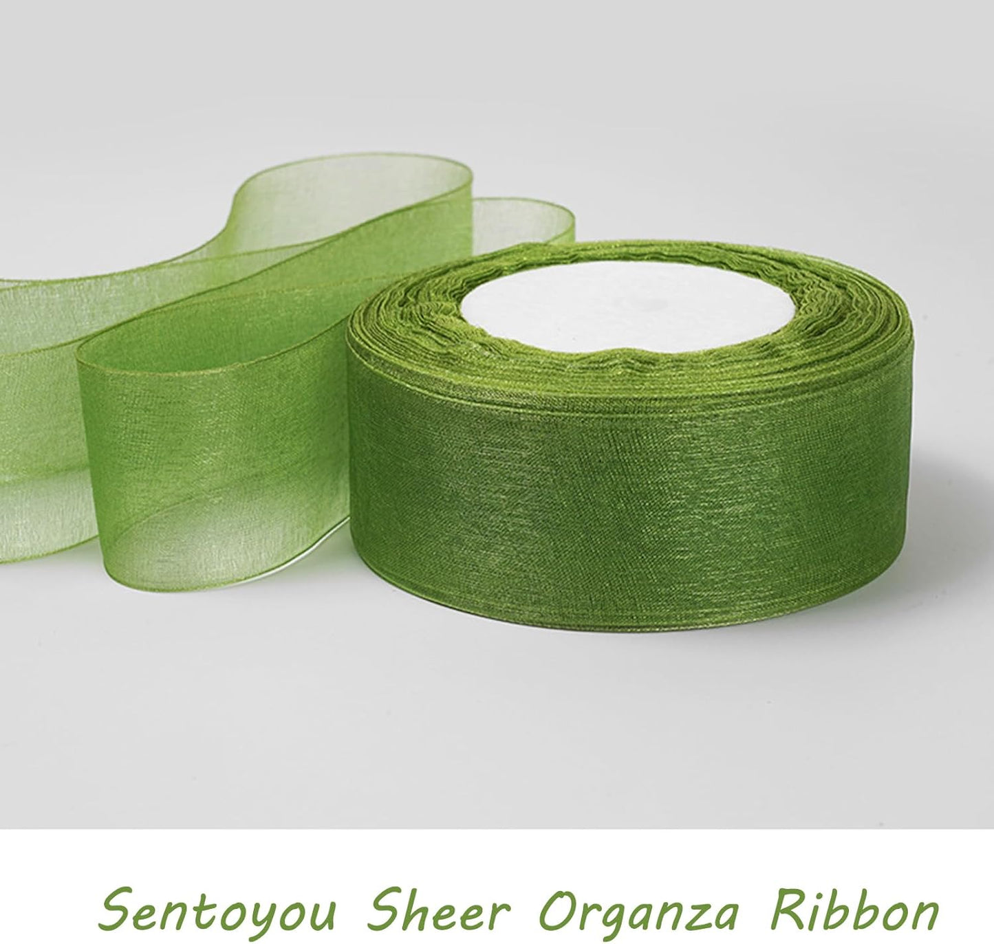 Green Ribbon for Gift Wrapping, 1 inch 50Yard Sage Green Sheer Organza Ribbon for Flower Bouquet, Crafts, Gifts Wrap Chiffon Fabric Ribbons for Birthday, Wedding, Christmas, Easter Decoration