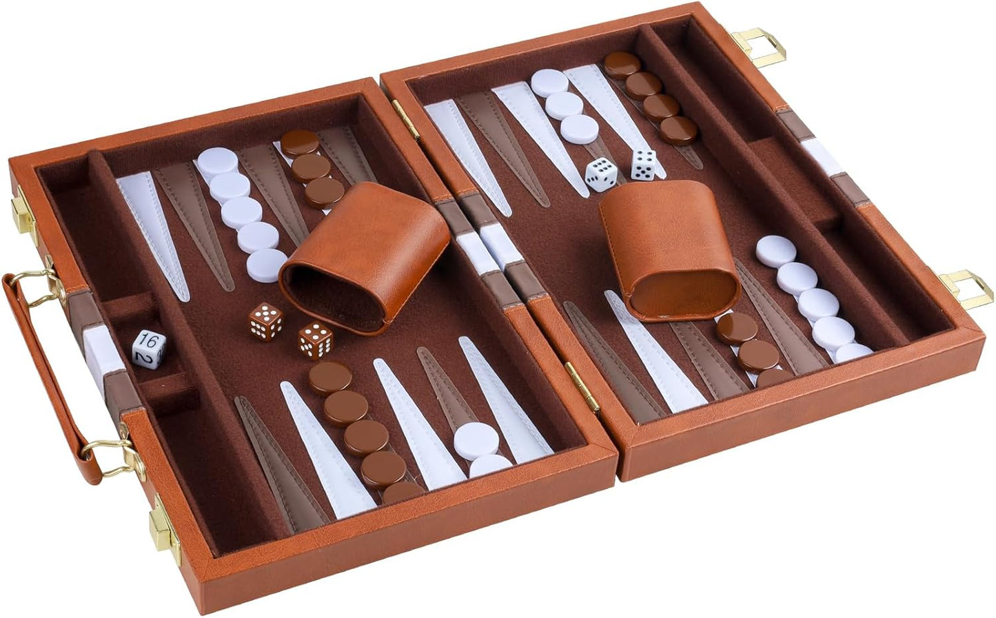 Backgammon Set 2 Players Classic Backgammon Sets for Adults Board Game with PU Leather Case Portable and Travel Backgammon Set (Brown, 18inch)