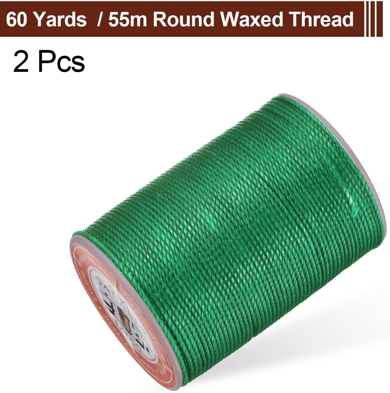 uxcell Round Leather Sewing Waxed Thread, 55m / 60 Yards Polyester Wax String, 0.80mm Wax Stitching Cord for Leather Crafts, Bookbinding, Bracelets Braided, Dark Green, 2pcs