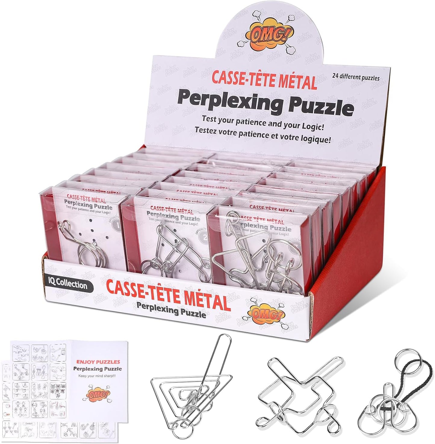 Metal Puzzles Brain Teaser, 24pcs Metal Wire Puzzles for Adults Kids Teenagers, Classical Mini Mind Ring Puzzle Set, Educational IQ Unlock Interlocking Toy Lock Puzzle Gift Set