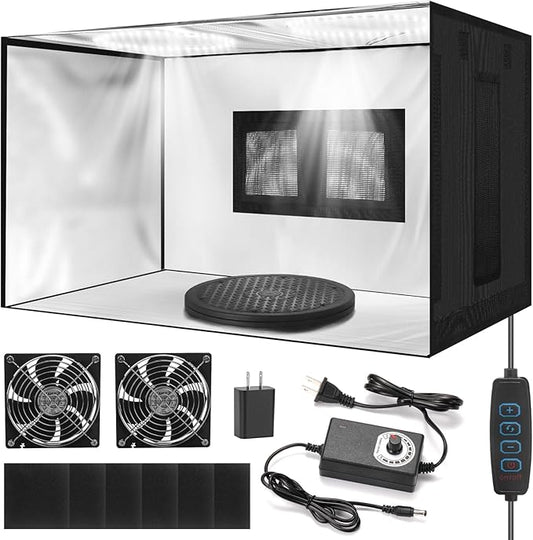Portable Airbrush Spray Booth with Dual Exhaust Fans,Airbrush Paint Booth with Adjustable LED Lights & 360°Turntable - Foldable Airbrush Booth for Hobby,Model Painting,Makeup and Art Crafts,Black
