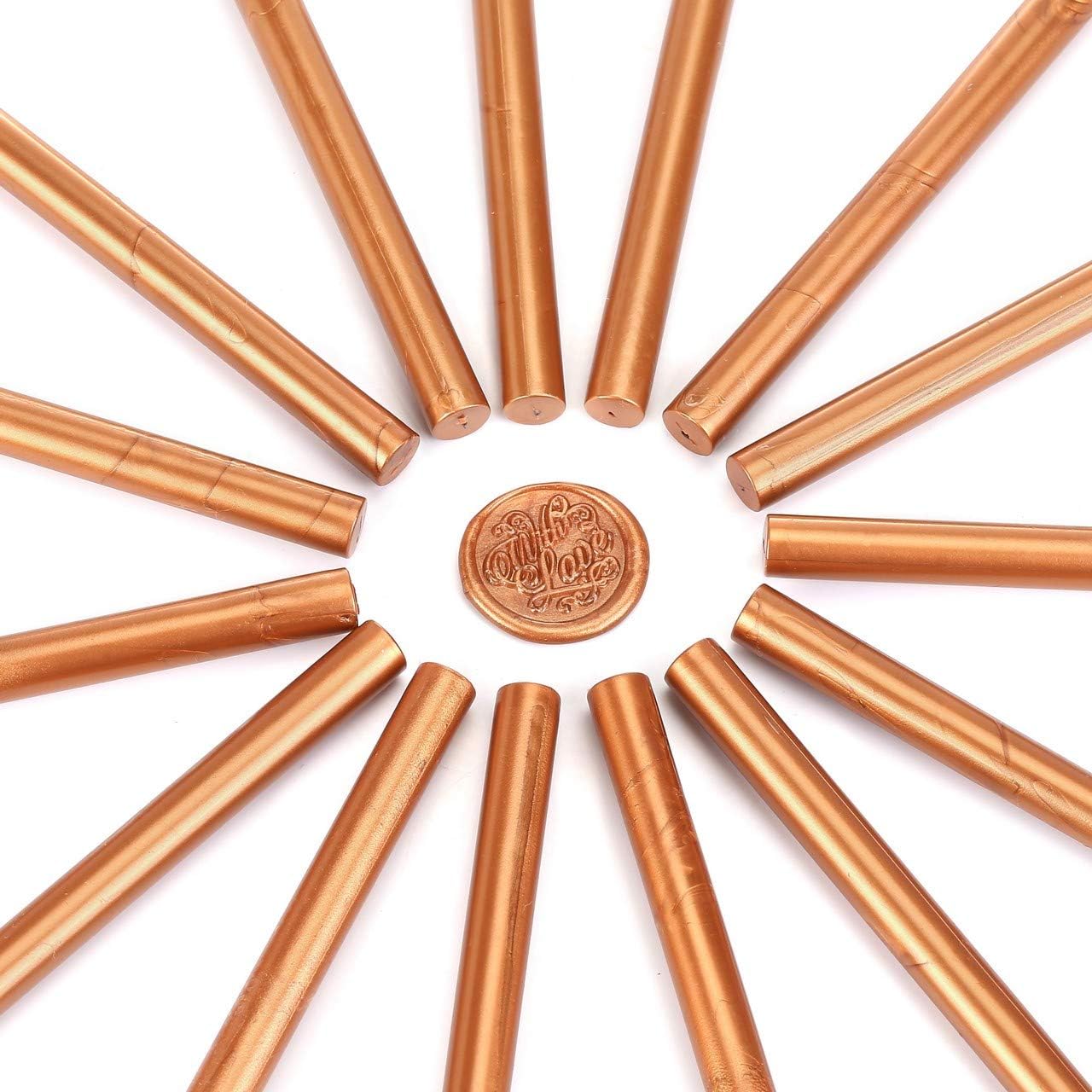 Yoption 15 Pieces Glue Gun Sealing Wax Sticks for Wax Seal Stamp, Great for Wedding Invitations, Cards, Envelopes (Copper Red Gold)