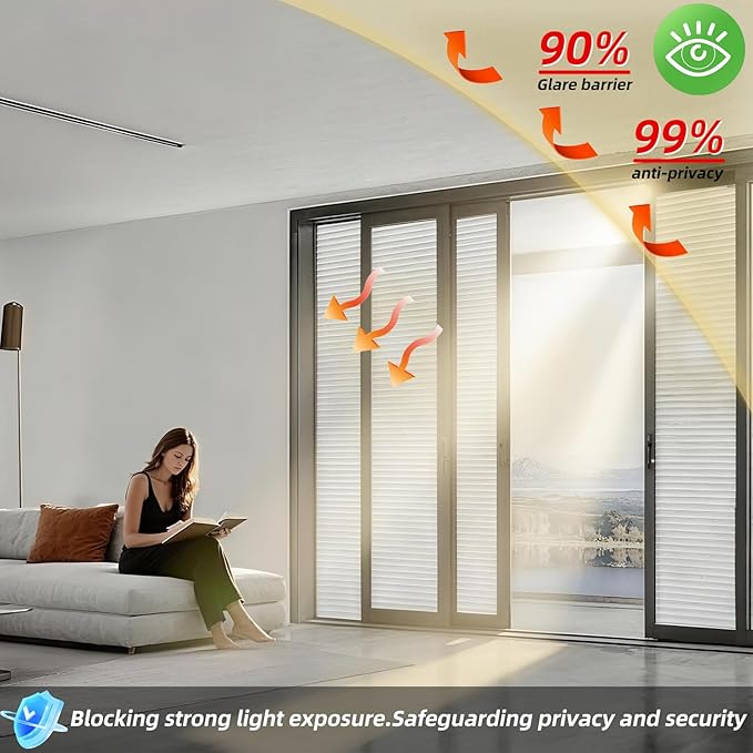 Frosted Glass Window Privacy Film Decorative, Bathroom Window Privacy Film for Glass Windows Cover, Static Cling, Removable, Reusable, Anti-UV, Heat Blocking, with Tools 45x78inch