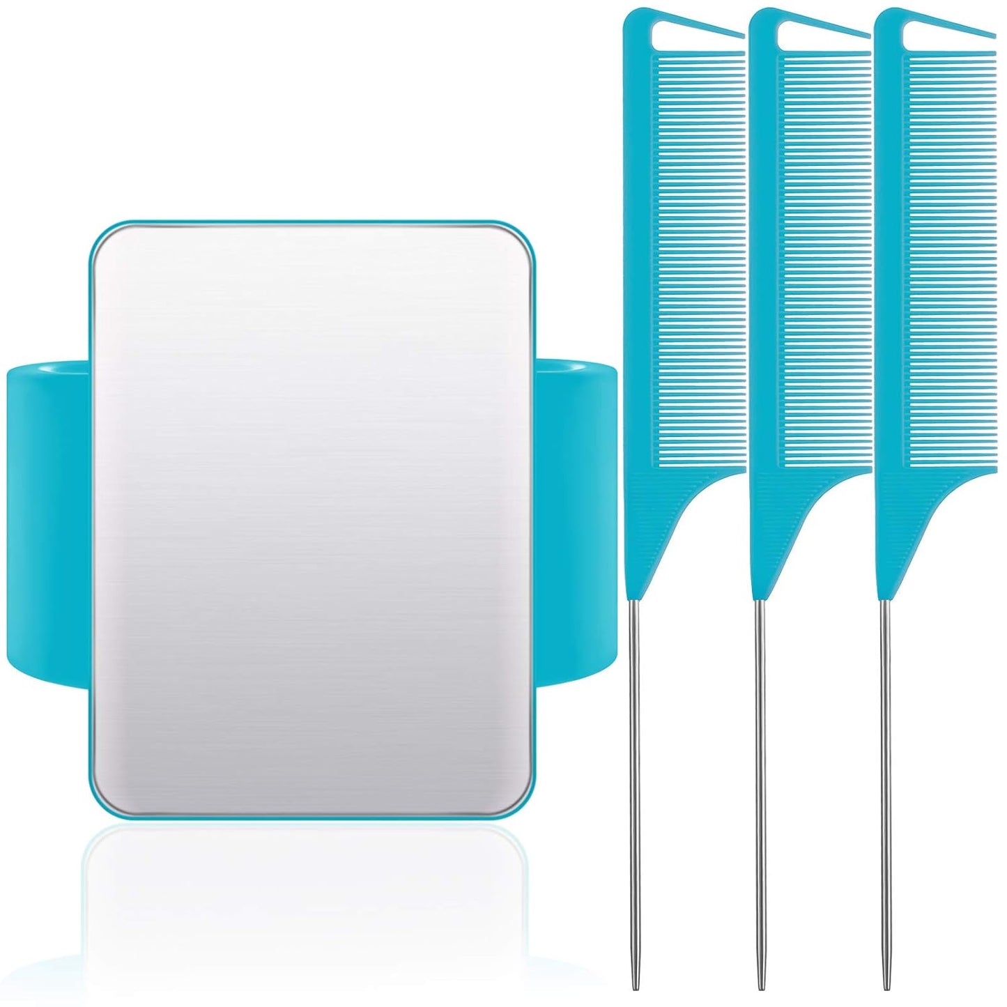 WILLBOND Magnetic Wrist Sewing Pincushion Wrist Magnetic Pin Holder Wristband Pin Cushion Holder with 3 Pcs Stainless Steel Pintail Comb Rat Tail Comb for Hair Clips Hand Sewing(Blue)