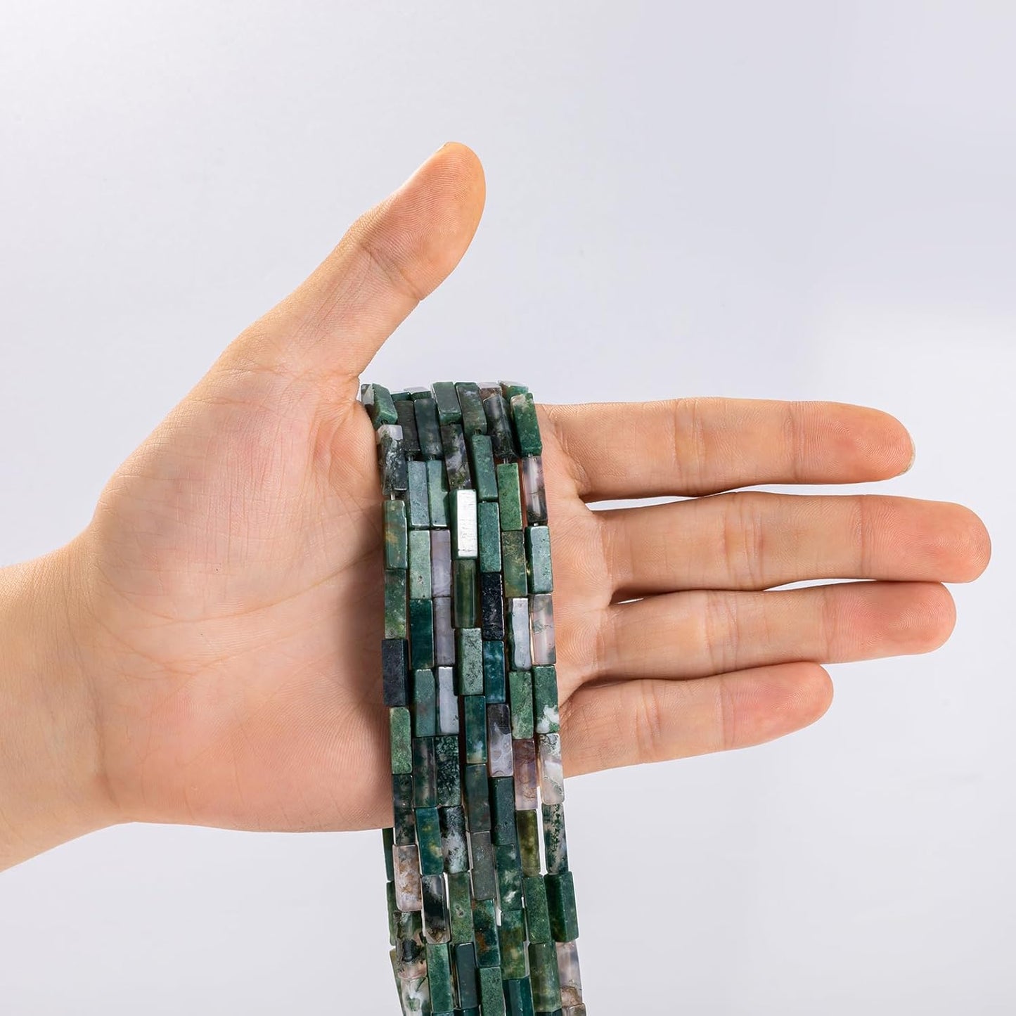 Natural Moss Agate Rectangle Tube Beads 4x13mm 38cm/str Loose Semi Gemstone Stone Beads for Making Bracelets Necklace Earrings