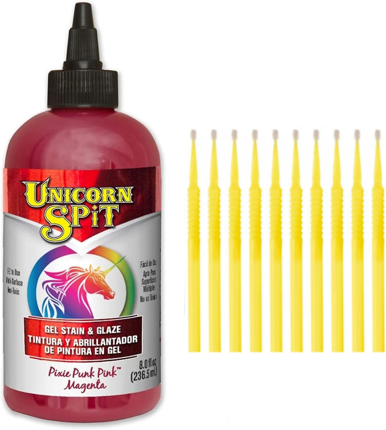 Unicorn SPiT Gel Stain and Glaze in One - Pixie Punk Pink 8 oz. Bottle Detail Sticks (Pixie Punk Pink, 8 oz)