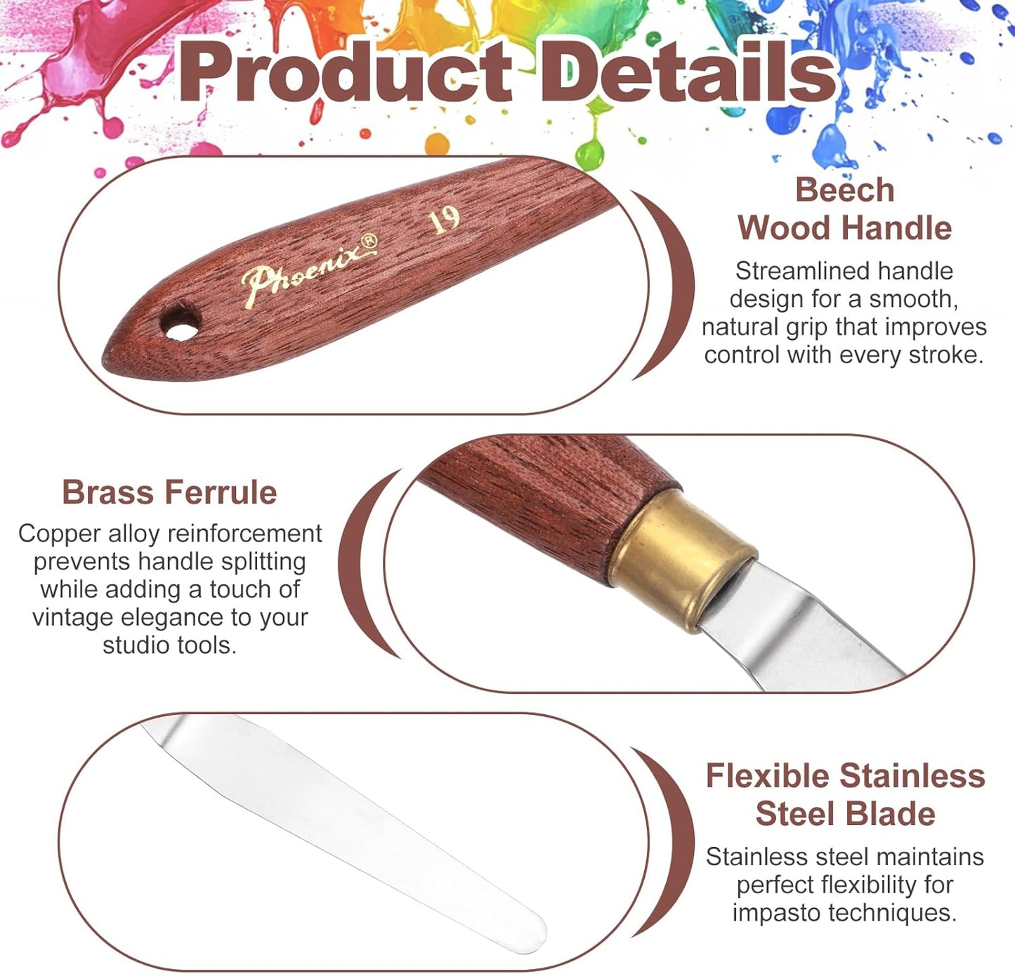 MECCANIXITY Pack of 1 Palette Knife No.19, 8.1" Long Palette Knives with Stainless Steel Flexible Spatula Pallet Knife and Wood Handle for Scraping, Mixing, Oil Acrylic Painting Canvas