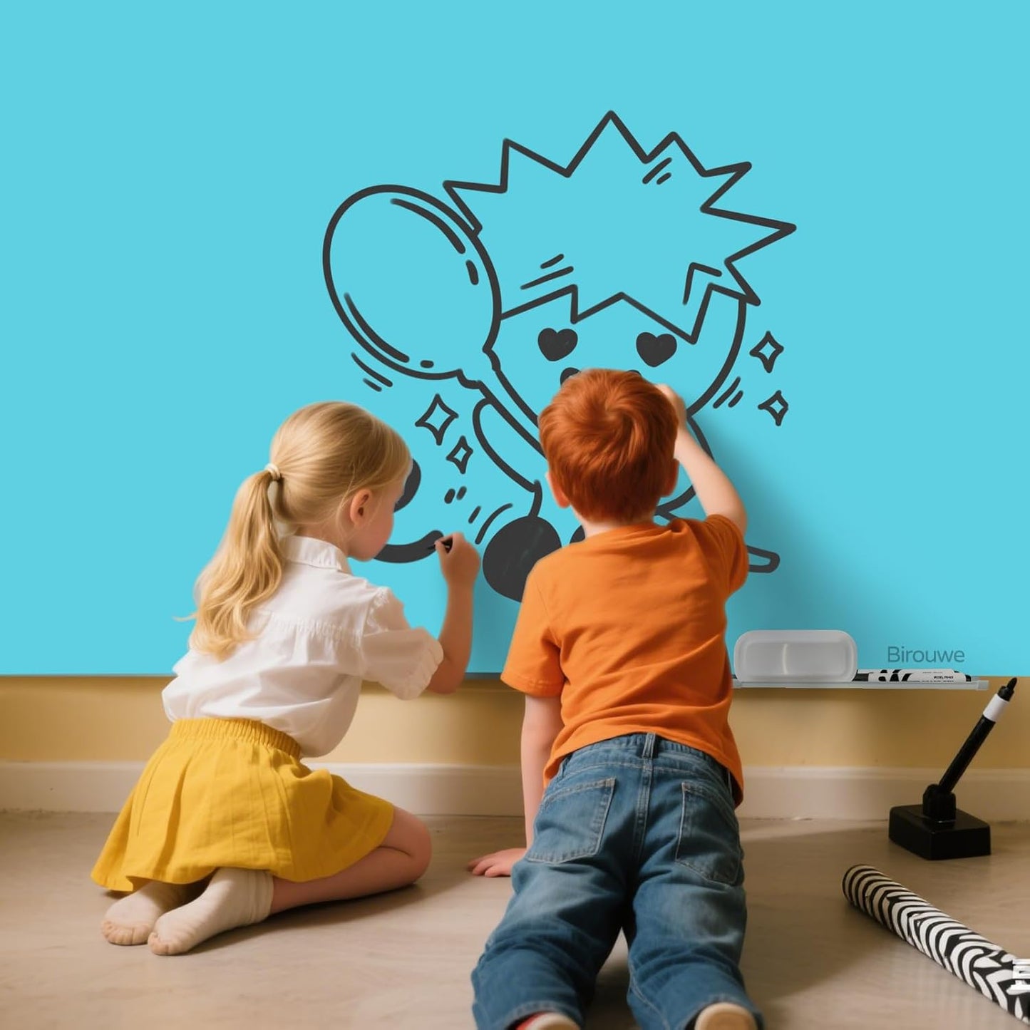 Magnetic Glass Whiteboard - Glass Dry Erase Board 48"x36" Large Frameless Glass Board for Walls Office School and Home, Blue