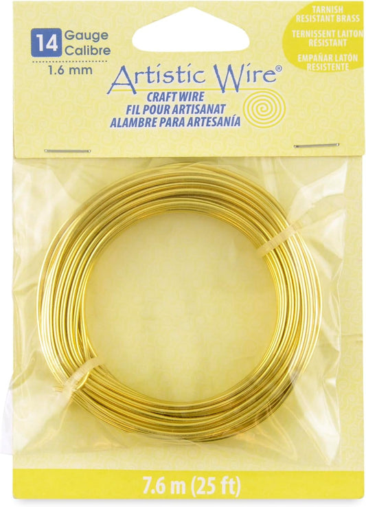 Artistic Wire, 14 Gauge Tarnish Resistant Brass Craft Wire, 25 ft