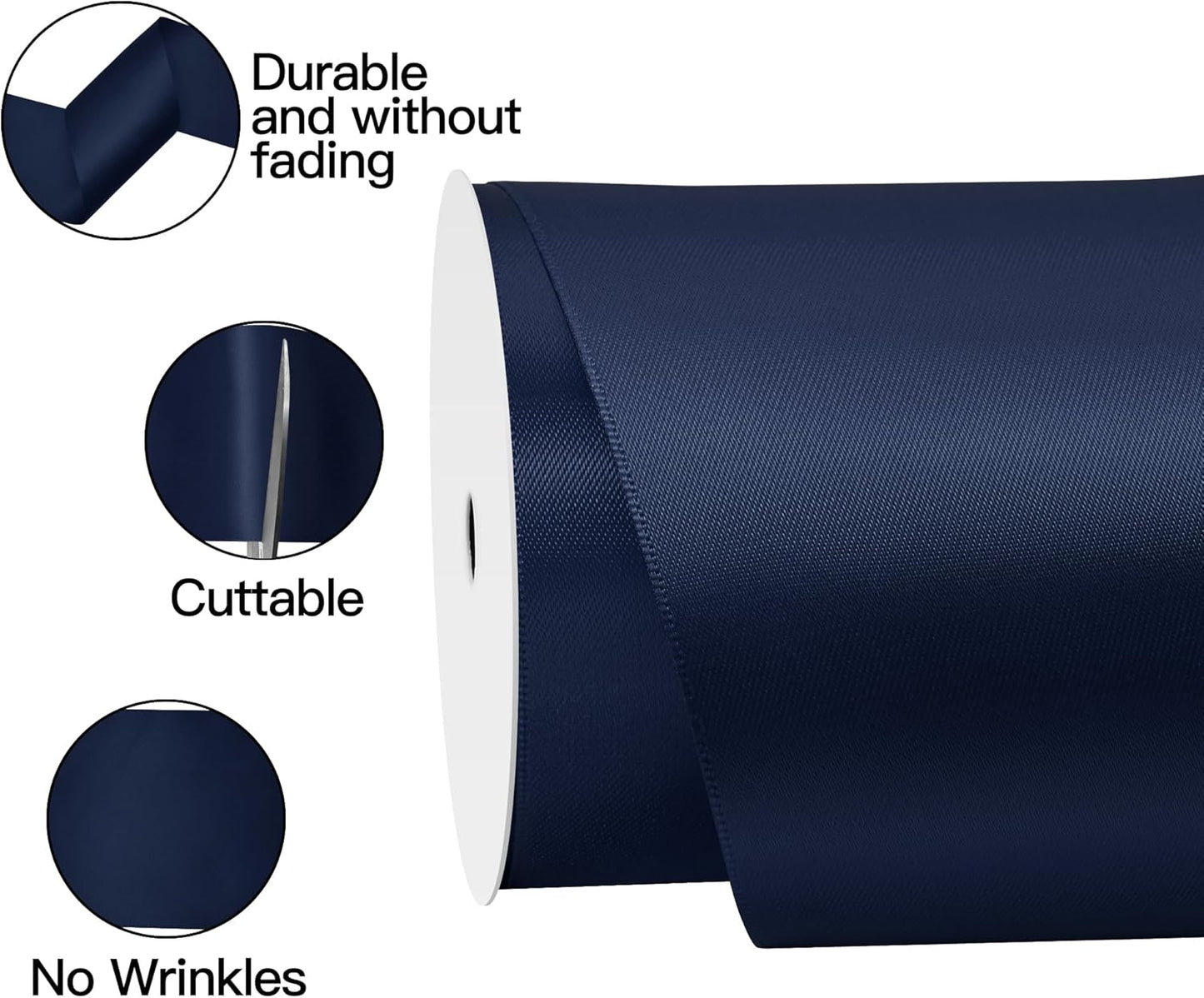 Navy Blue Satin Ribbon 4 Inch X 15 Yards Solid Color Double Faced Ribbons Perfect for Crafts Wedding Decor Bow Making Arts Sewing and More