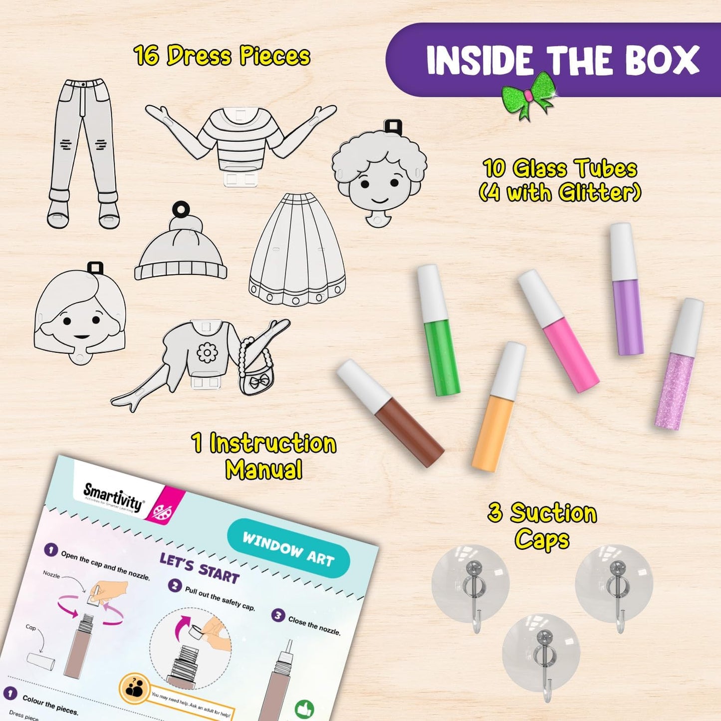 SmartCraft Window Art Fashion Kit with 225 Unique Combinations for Girls 5 to 10 Years Old | Glass Painting Kit | Birthday Gift for 5, 6, 7, 8, 9, 10 | Sun Catcher Art & Craft Activity Kit