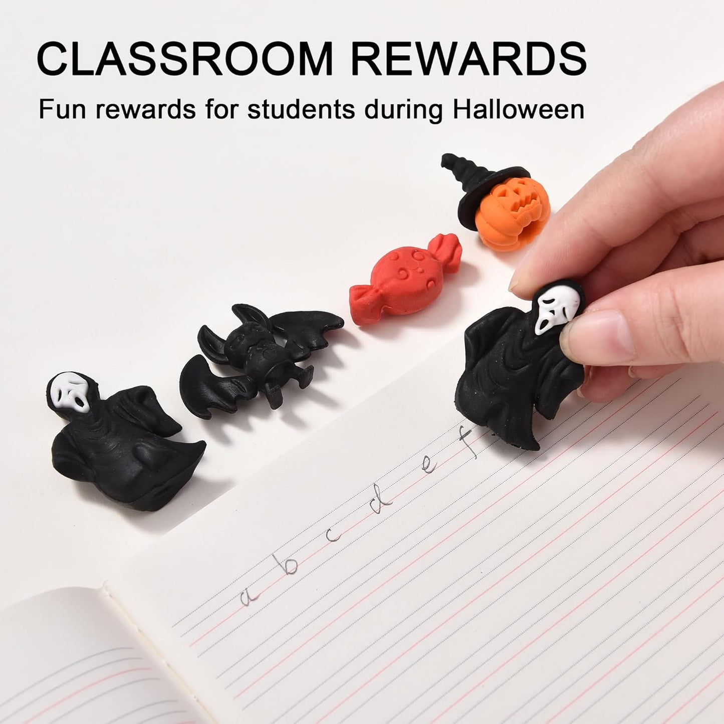 HILAZA 3D Halloween Erasers for Kids, 16Pcs Cute Pumpkin Ghost Bat Erasers Bulk for Goody Bag Filler Gifts Halloween Party Favors