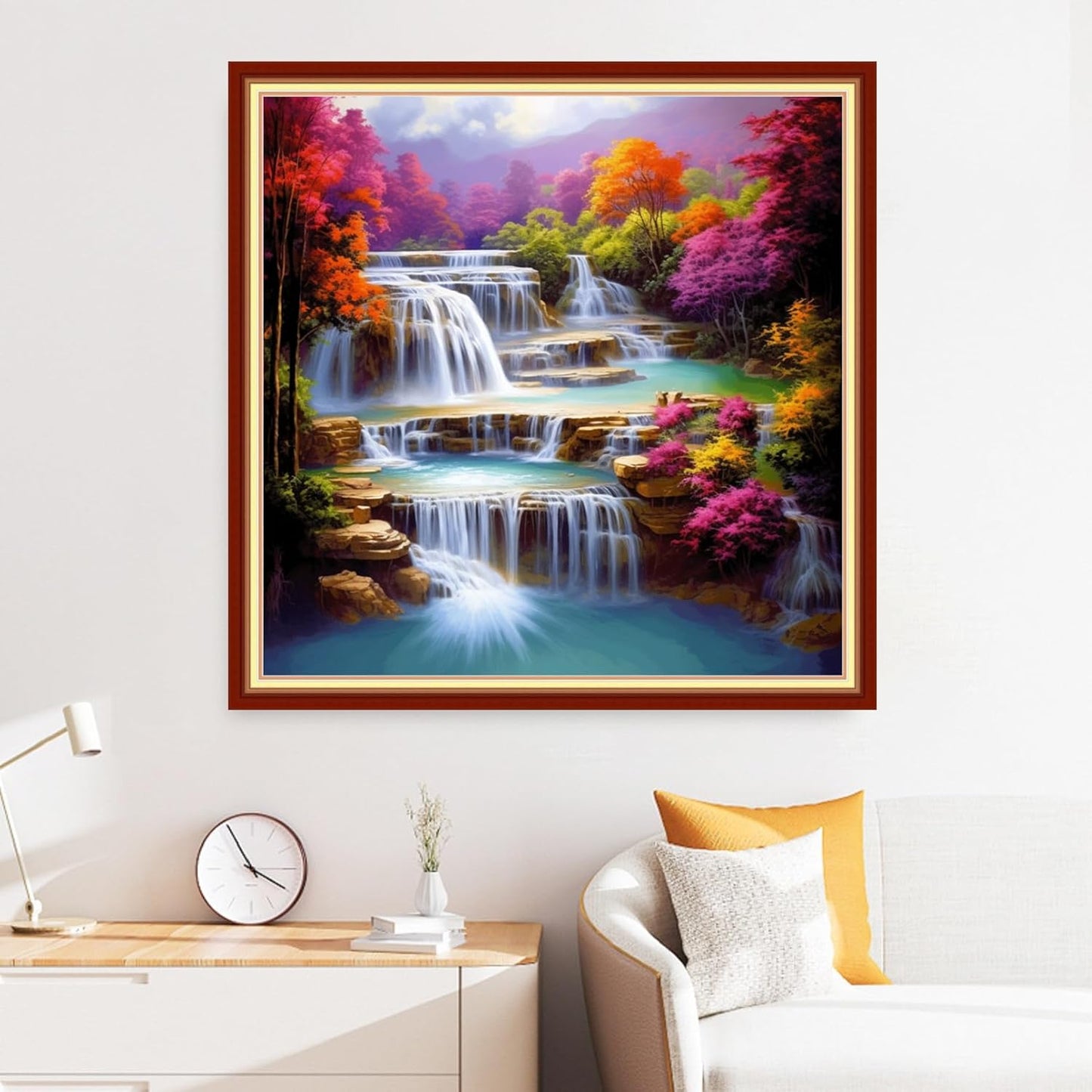 Disxvivy Cross Stitch Stamped Full Embroidery Kits DIY 11CT Cotton Thread Printed DIY Needlepoint Kits Craft Needlework Set Cross-Stitch Stamped Sets-Vernal Fall 18x18 inch