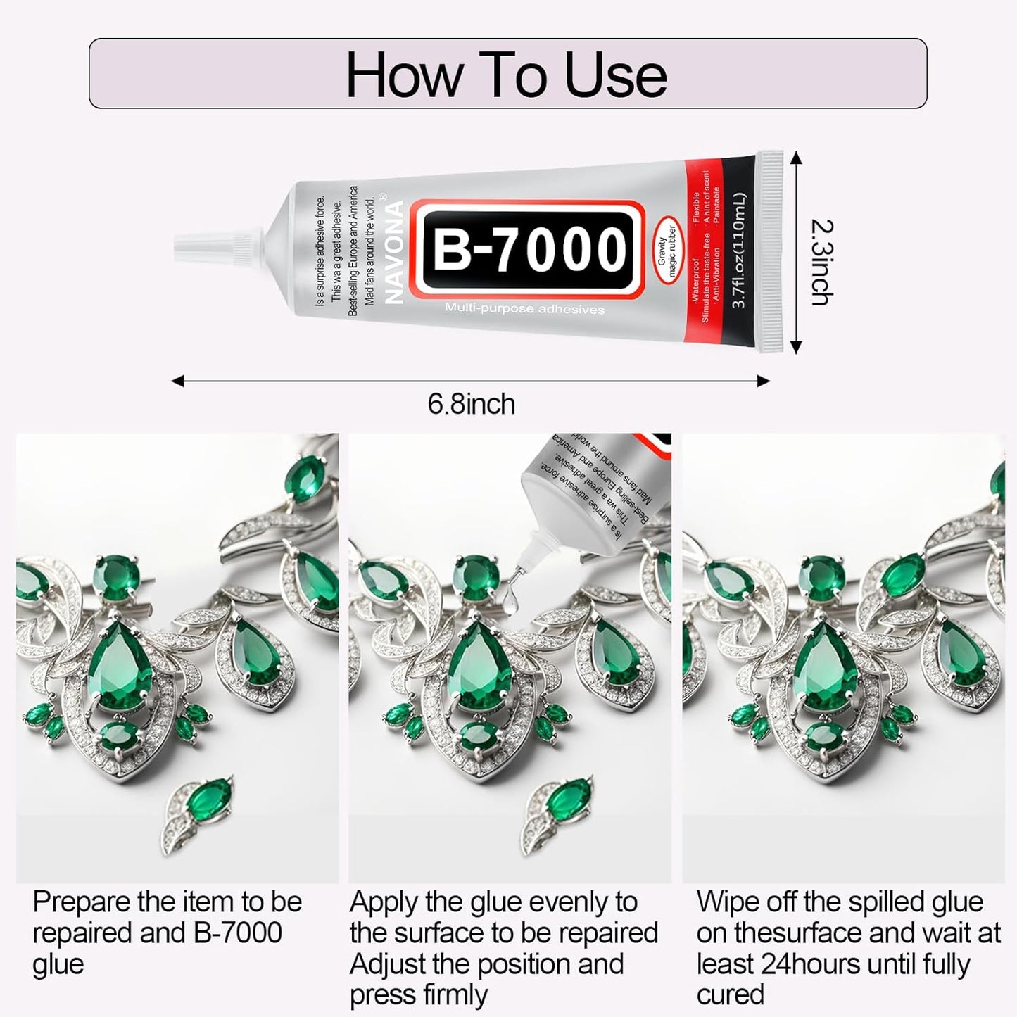 3 PCS 110ml B7000 Glue Clear with Precision Tip, B7000 Rhinestone Glue Set, Craft Glues with 5-Point Pen Tool, Crayon, and Tweezers, Fabric Glues is Used for Nails, Jewelry, Shoes, Fabrics