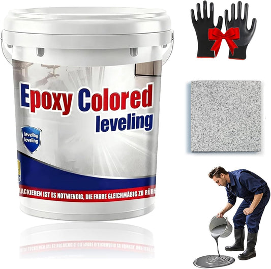 Epoxy Floor Paint, Epoxy Colored Sand Floor Paint, High-Gloss Marble Effect Self-Leveling Coating, Waterproof, Non-Slip, Ultra-Durable for Garage, Basement, Wood Floors (White Heather Gray,2.2 lb)