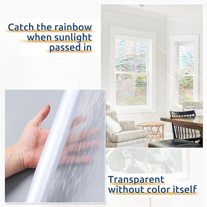 rabbitgoo Window Privacy Film with Installation Tools, Stained Glass Window Film Rainbow Prism Decorative Glass Clings for Home Decor, Static Cling Covering Sun Blocking, 35.4" x 118.1"