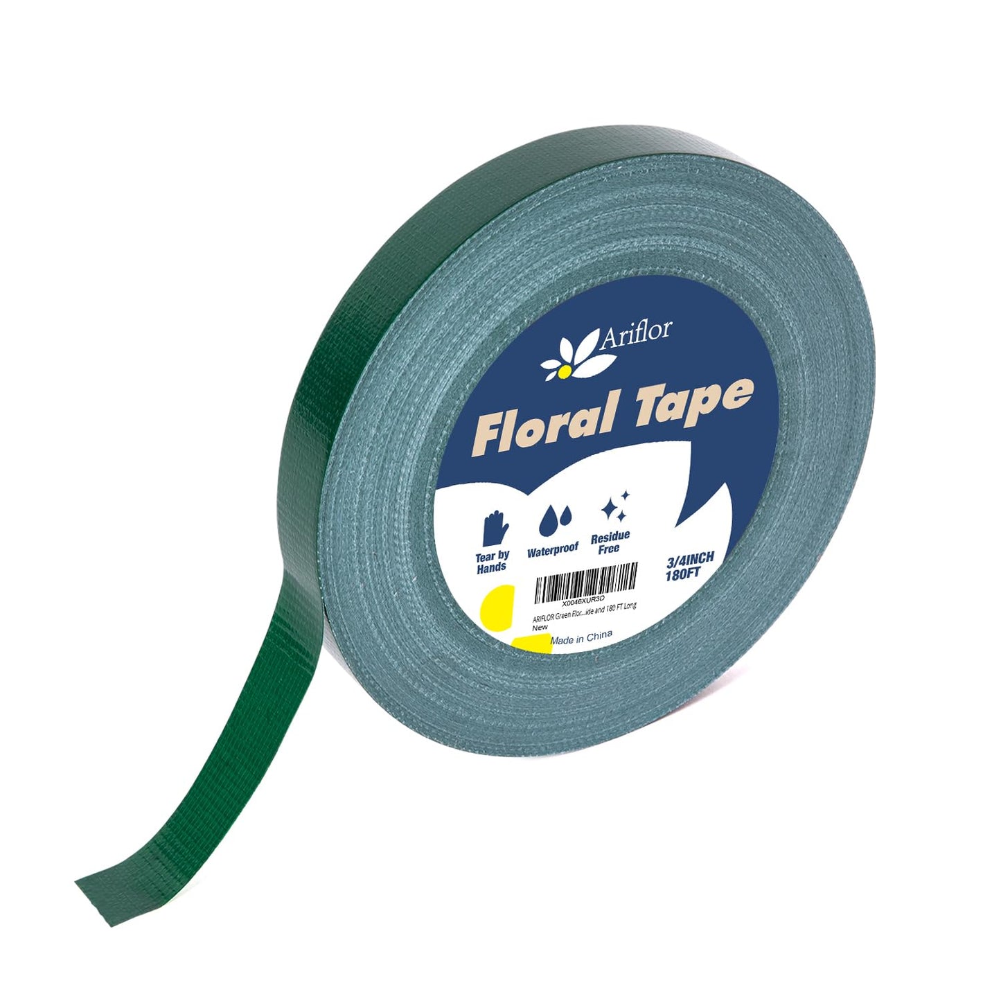 Green Floral Tape - Flower Wrap Adhesive Tape Bouquet Stem Wrapping and Floral Crafts, Wedding Bouquet Tape - 3/4 inch Wide and 180 FT Long