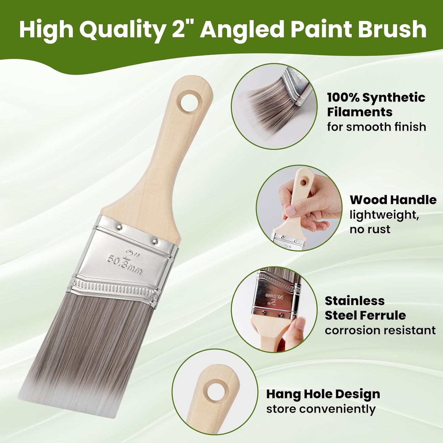 Paint Brushes, 2 Inch, Angled Brushes with Short Handle, 3 Pack, Shortcut Paintbrush for Paints and Stains, Small Paint Brushes for Walls, Furniture, Cabinets and Home Improvement