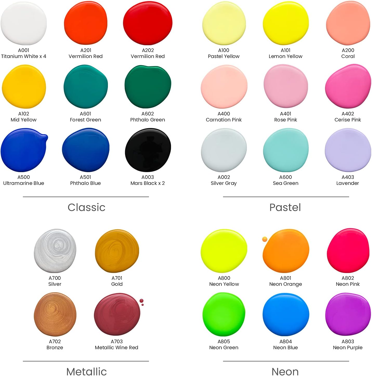 ARTEZA Acrylic Pouring Paint Set of 32, 2 ounce Bottles, Assorted Colors, High Flow Paint, Art Supplies for Pouring on Canvas, Glass, Paper, Wood