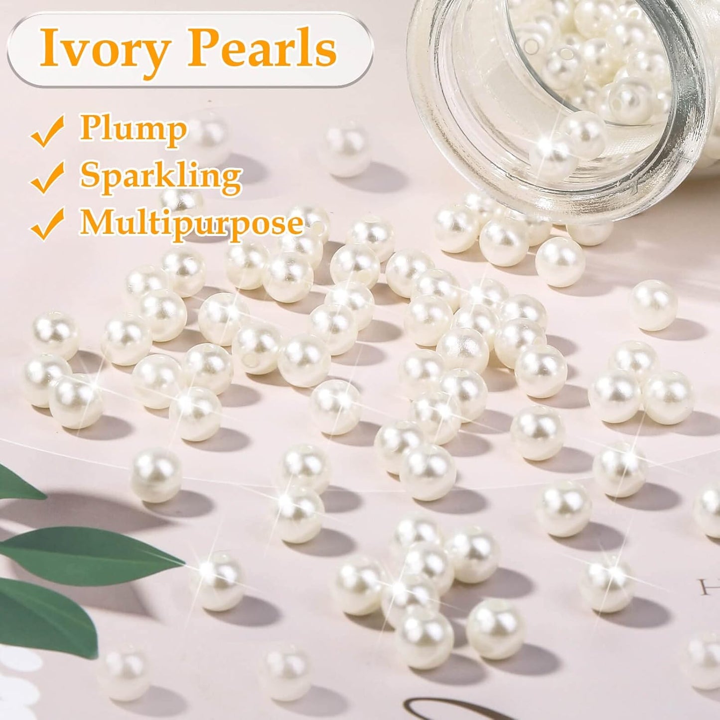Pearl Beads for Craft, Anezus 500pcs Ivory Faux Fake Pearls, 10 MM Small Sew on Pearl Beads with Holes for Jewelry Making, Bracelets, Necklaces, Hairs, Crafts, Decoration and Vase Filler
