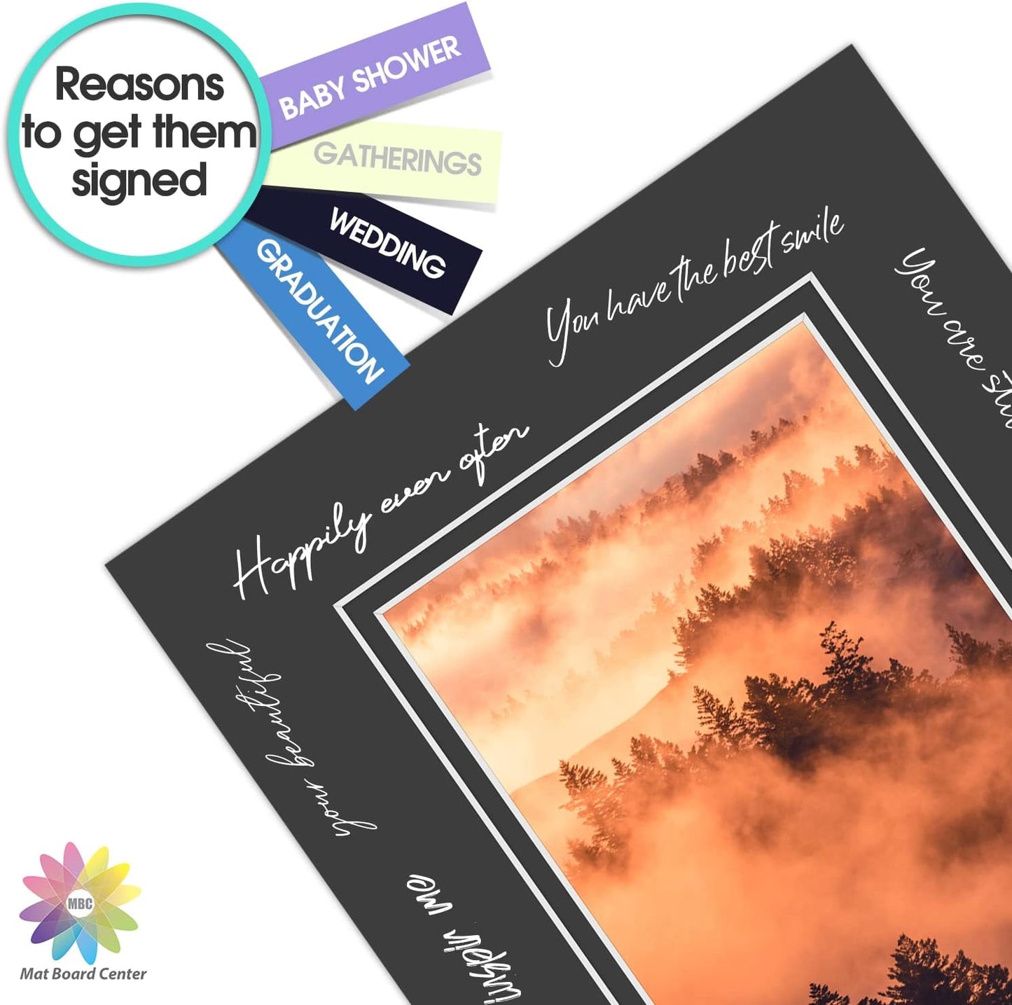 Mat Board Center, Double Mat - Acid Free, 8-ply Thickness, White Core - for Pictures, Photos, Framing (Black Over Black, 8x10 for 5x7, Pack of 5)