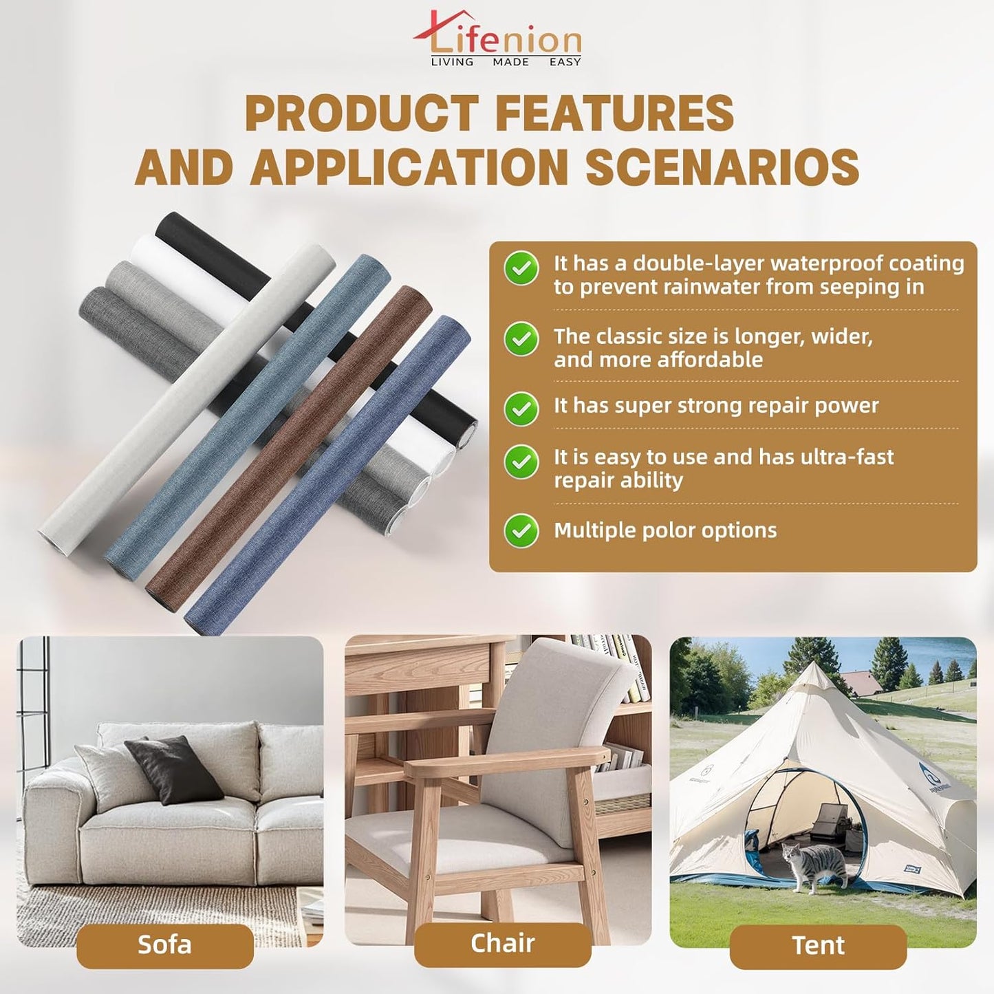 Fabric Repair Patches, 17X158 inch Linen Self-Adhesive Fabric Repair Tape, Strong Sticky Linen Patch for Sofas, Tote Bags, Clothing, Car Seats, Furniture（White, 17X158 inch）