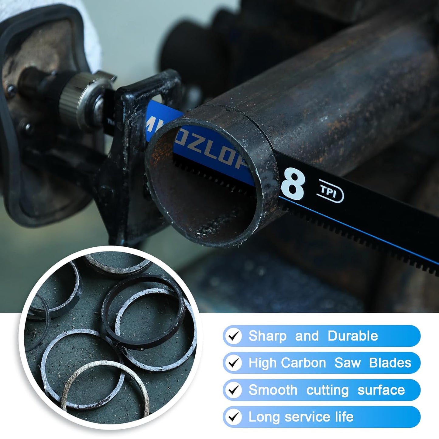 2 Pack 12 inch Reciprocating Saw Blades Set， 8 TPI High Carbon Saw Blades for Metal ，Saw Blades with Organizer Case (2, 8T/12inch)