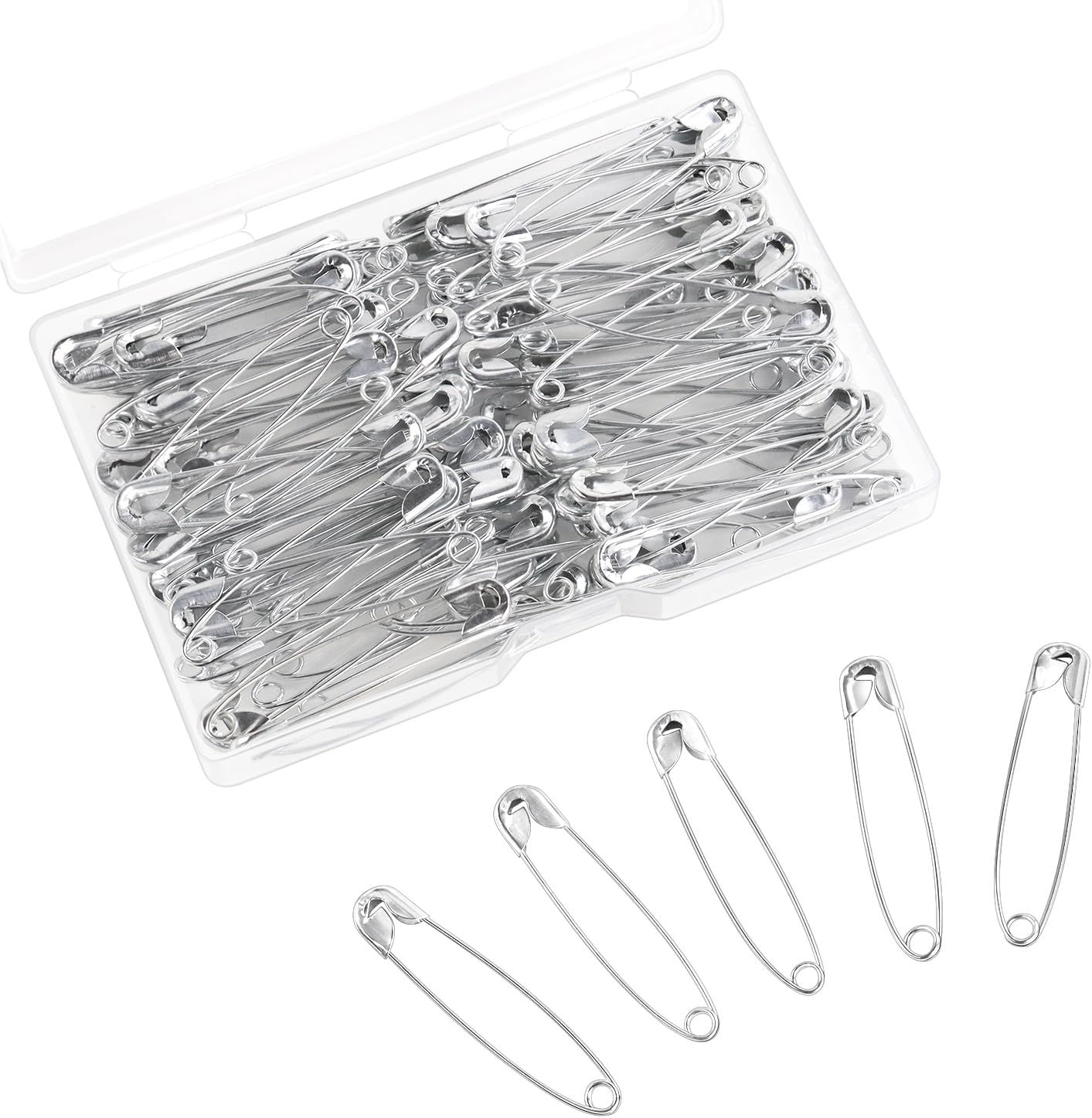 100 Pack Silver Safety Pins Assorted, Galvanized Steel Bulk Safety Pins for Sewing, Clothes, Arts & Craft (1.8 Inch / 45 mm)