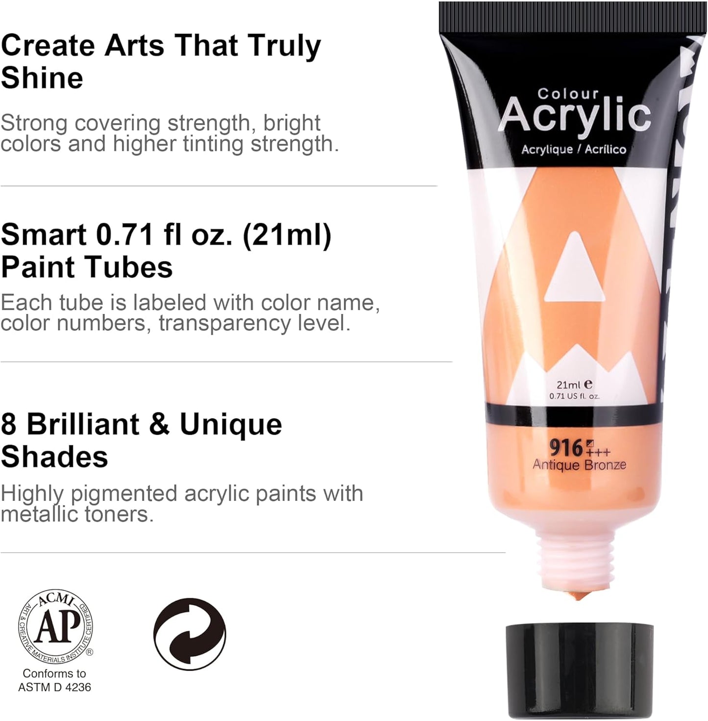 AUREUO Metallic Acrylic Paint Set - 8 Essential Colors 0.71 Fl Oz / 21ml Tubes Gold Silver Art Paints for Crafts Decor Rich Pigments Non-toxic Painting Supplies for Artists