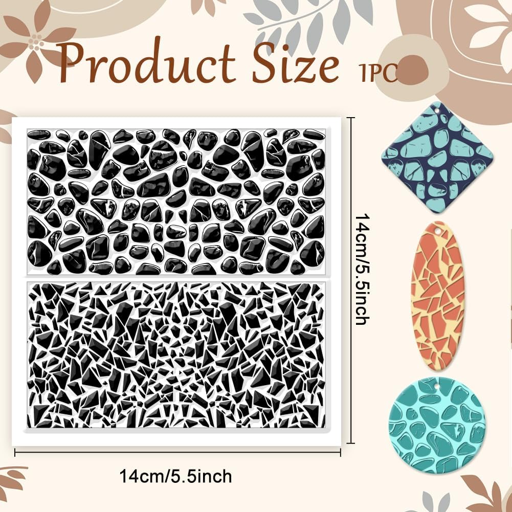 CHGCRAFT Tile Pattern Polymer Clay Texture Sheets Pebble Texture Silicone Clay Texture Stamp Clay Modeling Pattern Pad Texture Sheets for Earrings Jewelry Making