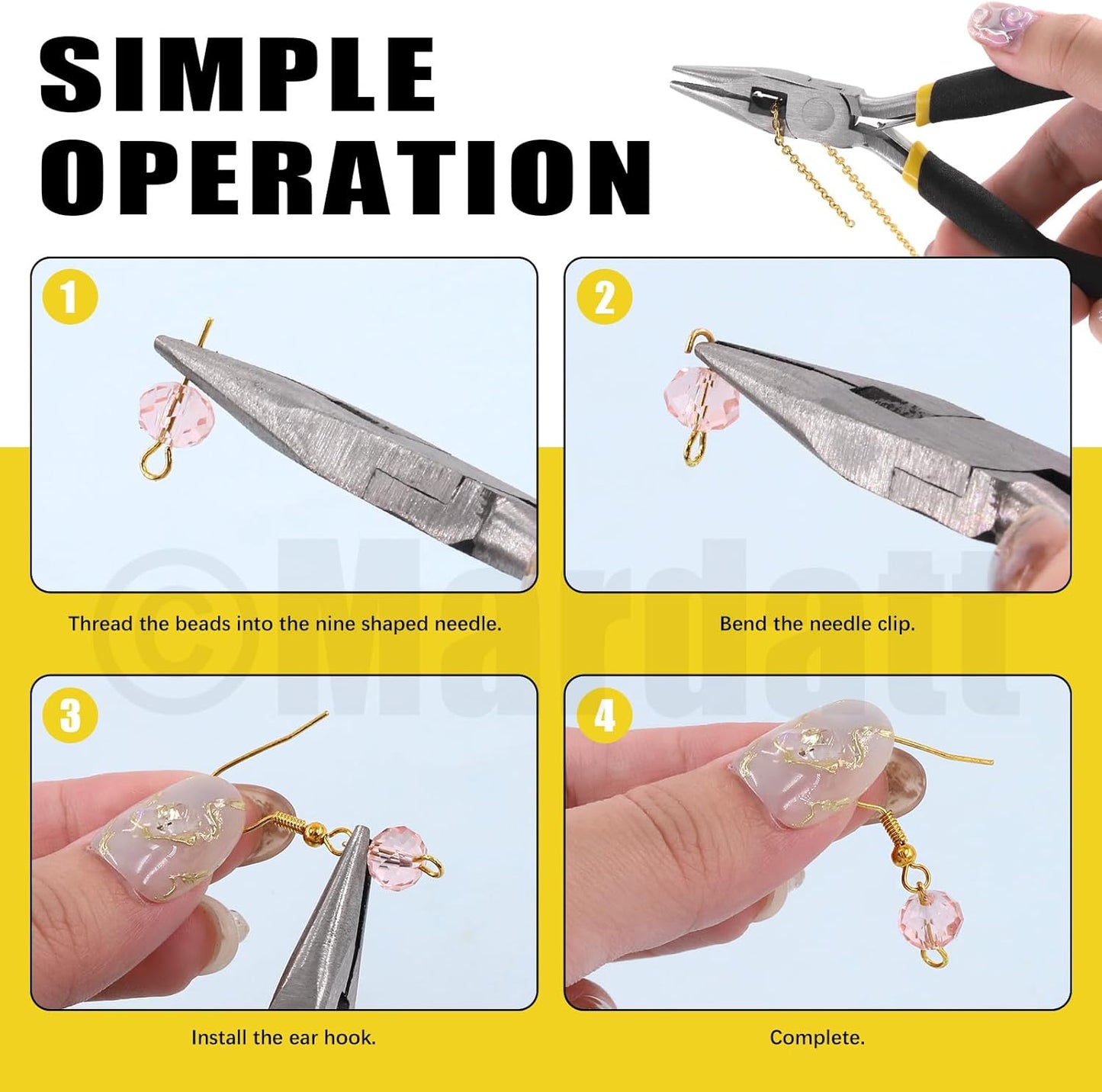 Mardatt 957Pcs Jewelry Making Supplies Kit - Includes Pliers, Ring Sizer, Wires, Opener & Other Findings for Jewelry Making & Repair