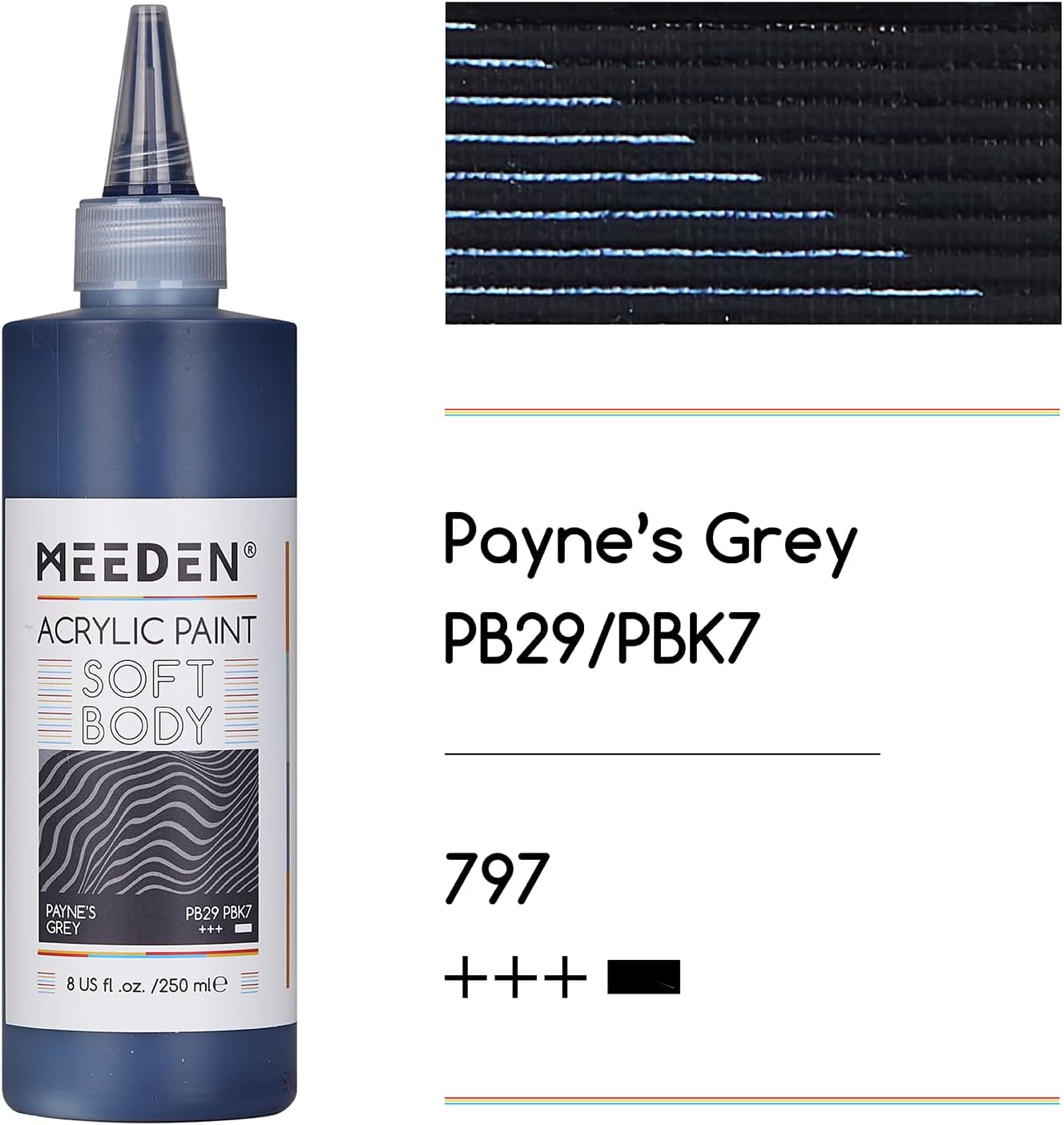MEEDEN Soft Body Acrylic Paint: Payne's Grey Matte Finish - 250ml/8.45oz Bulk Acrylic Colors in Ergonomic Bottle - Fluid Flow Art Paints for Artists Canvas Painting