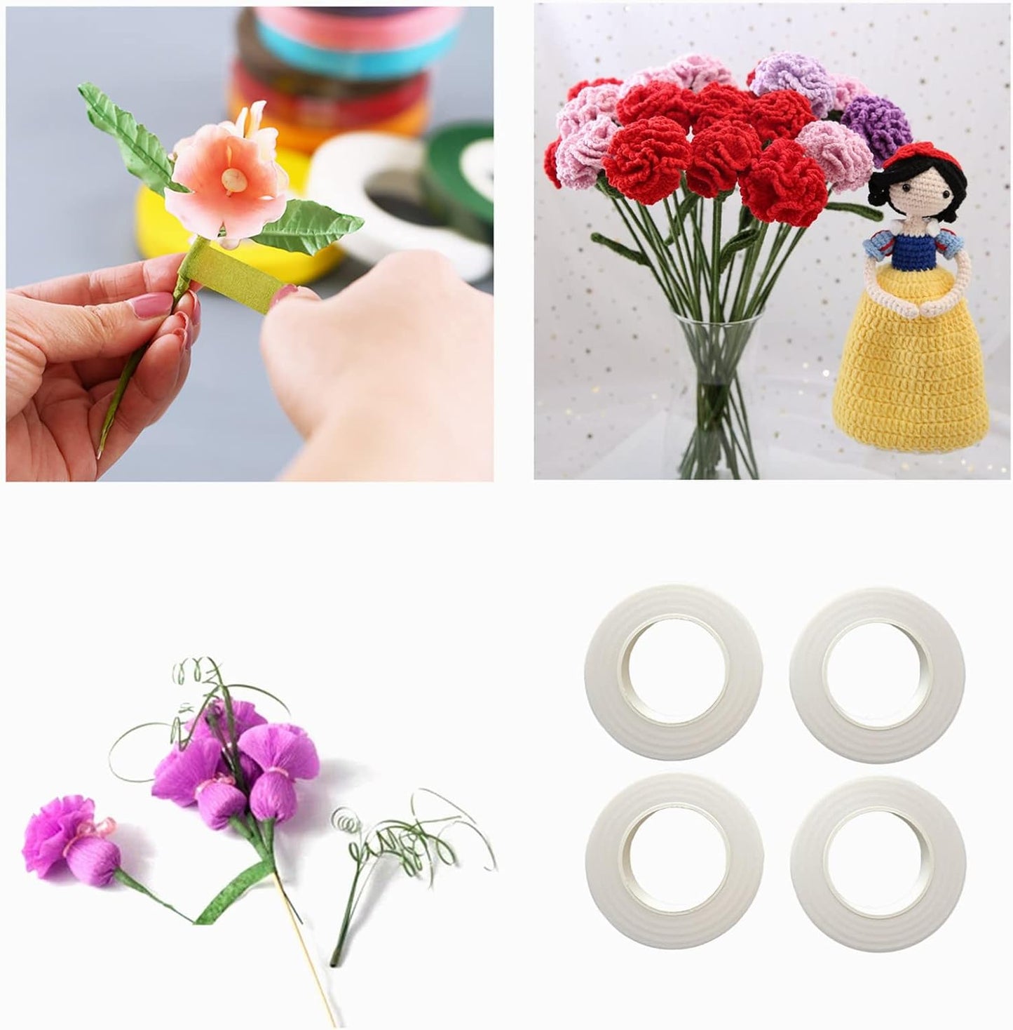 4 Rolls 1/2 Inch Floral Tapes Florist Wraps for Bouquet Stem and Flowers Making Craft Projects (30 Yards, White)