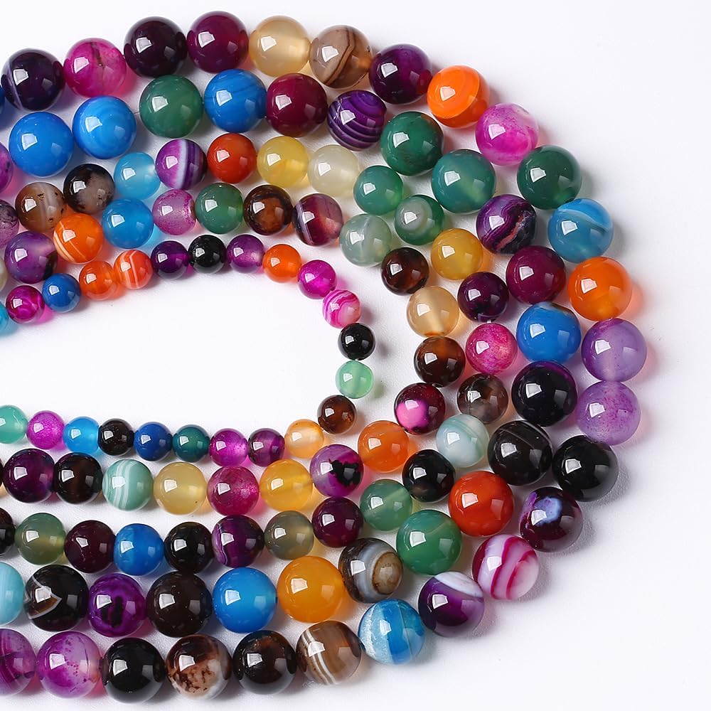 90pcs 4mm Natural Multicolor Stripe Agate Beads for Jewelry Making Natural Stone Energy Healing Beads DIY Bracelet Necklace 15" (4mm, Multicolor Stripe Agate)