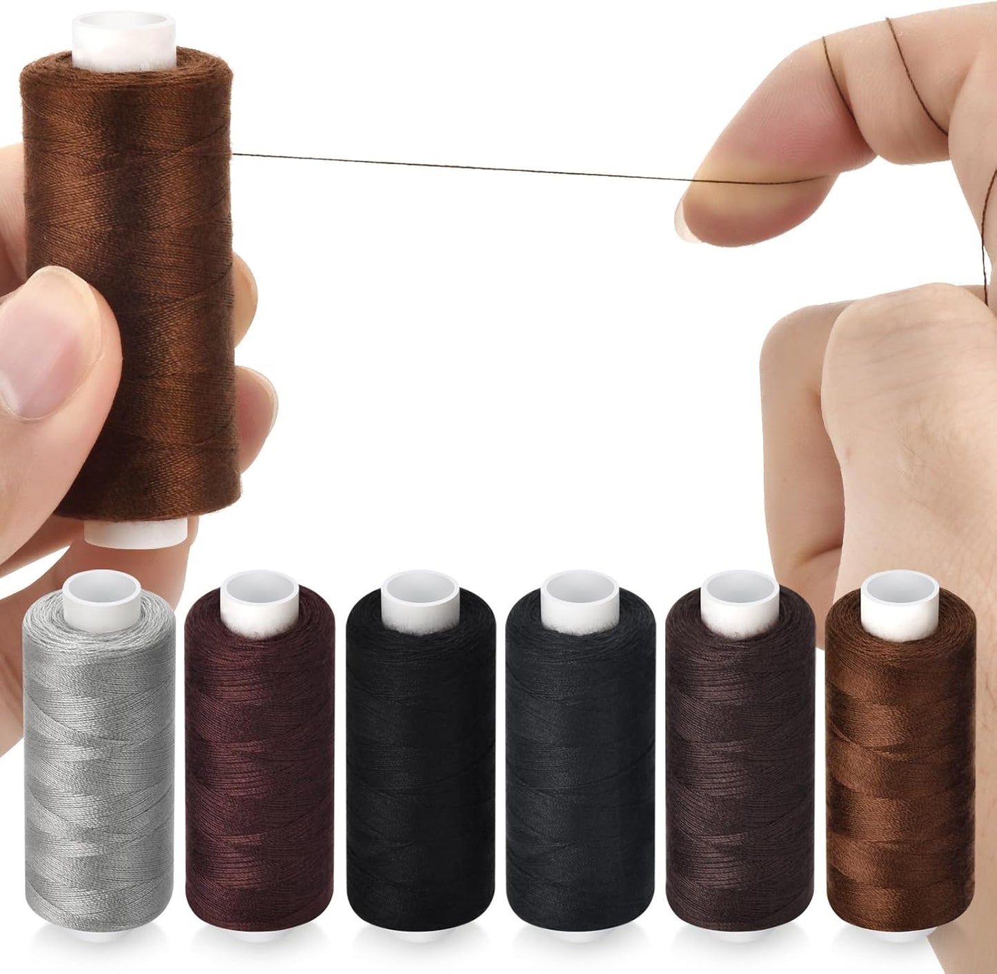 6 Pcs Polyester Thread Kit - 400 Yards Each Spool, Sewing Threads for Machine & Hand Stitching, Embroidery, Includes Sewing Needle & Threader