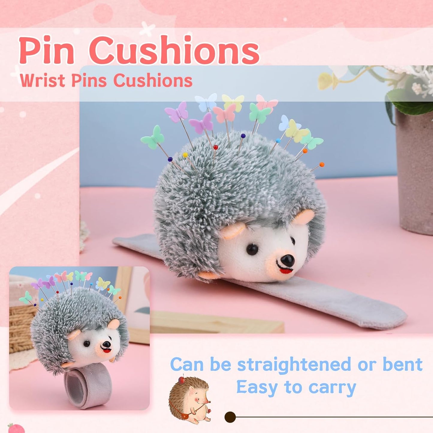 Wrist Pins Cushions for Sewing, 200PCS Sewing Pins, Cute Pin Cushion Wrist Pin Cushion with Elastic Strap, Sewing Products Colored for Handicrafts DIY Sewing