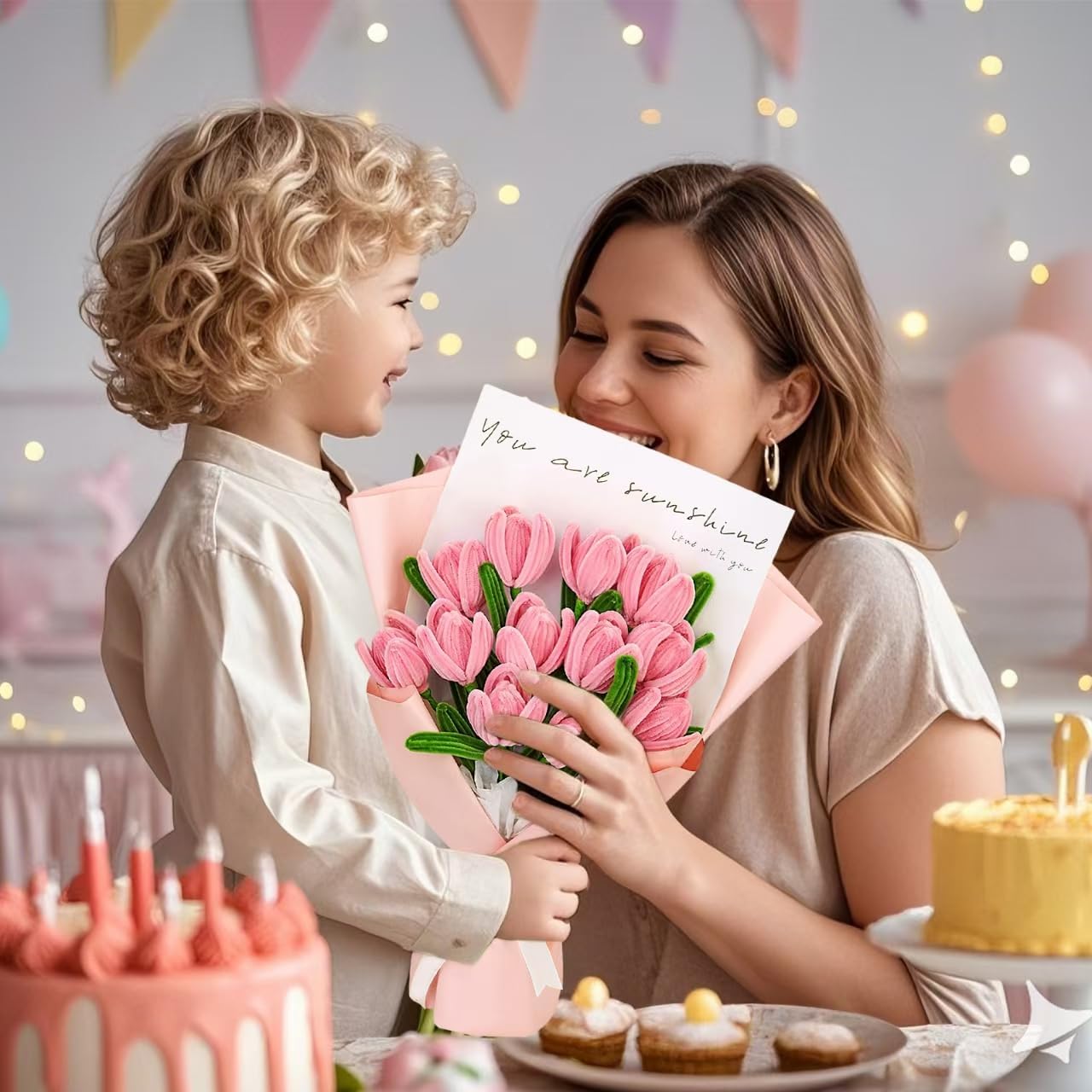 500 Pcs Pipe Cleaners Craft，5 Colors Pipe Cleaners Bulk,Chenille Stems Flowers Craft kit for DIY Handmade Bouquet Wrapping Party Decorations whit Ribbons，Stems,Tape，Stamens, Glue Sticks (Pink)