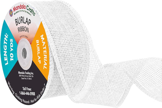 Mandala Crafts White Burlap Ribbon 1.5 Inches Wide Jute Ribbons for Crafts - 20 Yds Roll Rustic Burlap Wrap Trim Ribbons for Wreaths Bows Wedding Party Decoration