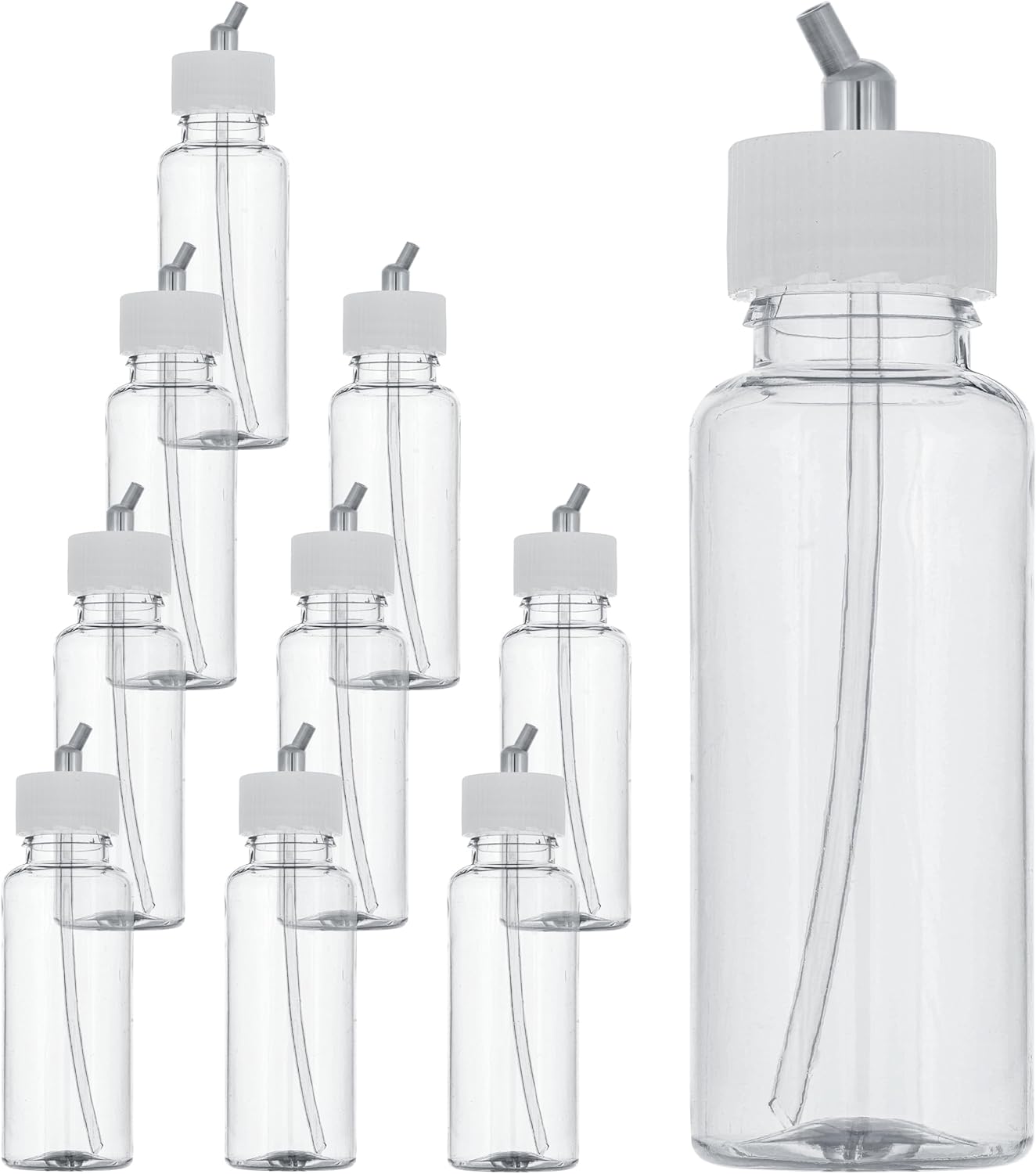 Master Airbrush (Pack of 10 TB-009 Empty 3.4-Ounce (100cc) Plastic Jar Bottles with 30° Down Angle Adaptor Lid Assembly - Fits Dual-Action Siphon Feed Airbrushes, Use with Master Badger Paasche Iwata