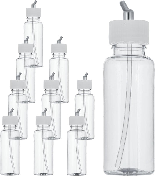 Master Airbrush (Pack of 10 TB-009 Empty 3.4-Ounce (100cc) Plastic Jar Bottles with 30° Down Angle Adaptor Lid Assembly - Fits Dual-Action Siphon Feed Airbrushes, Use with Master Badger Paasche Iwata